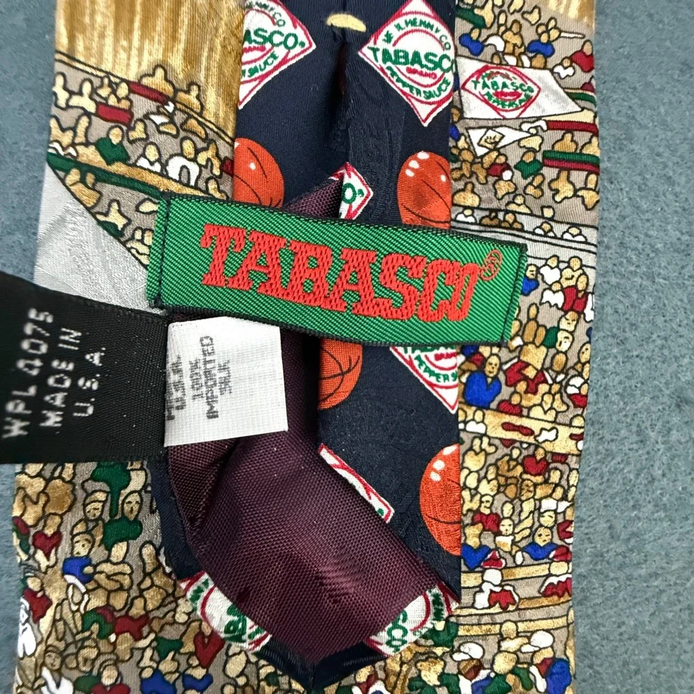 Tabasco Necktie Mens Basketball Novelty Silk Tie Hot Sauce USA Canada Vintage